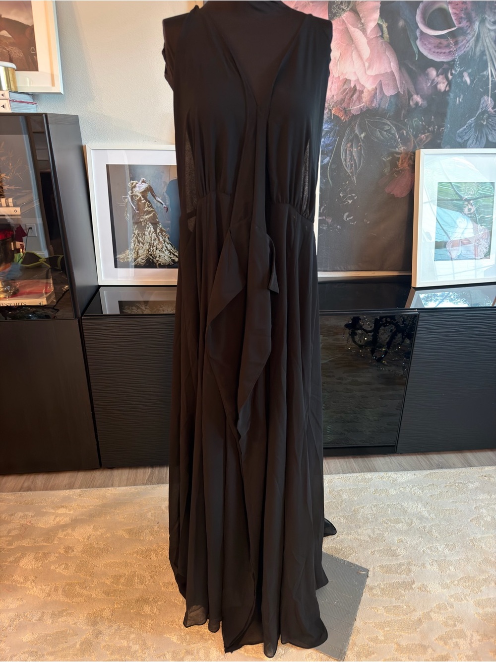 Fashion Nova Black Sleeveless Draped Maxi Dress